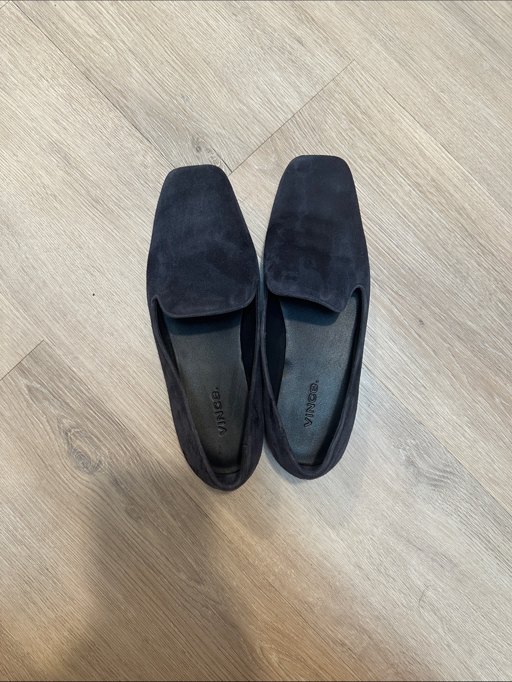Vince Black Suede Square-Toe Women's Slip-On Loafers